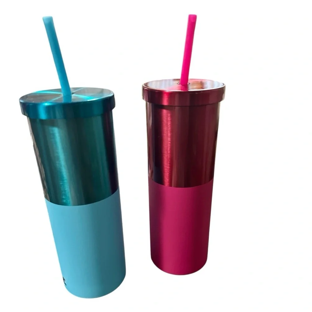 Dunkin' 20 oz. Polished Stainless Steel Sipper Tumblers Blue & Pink Siz 20oz